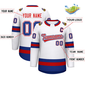 Custom White Red White-Royal Classic Style Hockey Jersey