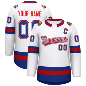 Custom White Red White-Royal Classic Style Hockey Jersey