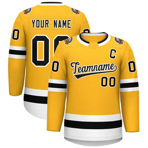 Custom Gold Black-White Classic Style Hockey Jersey