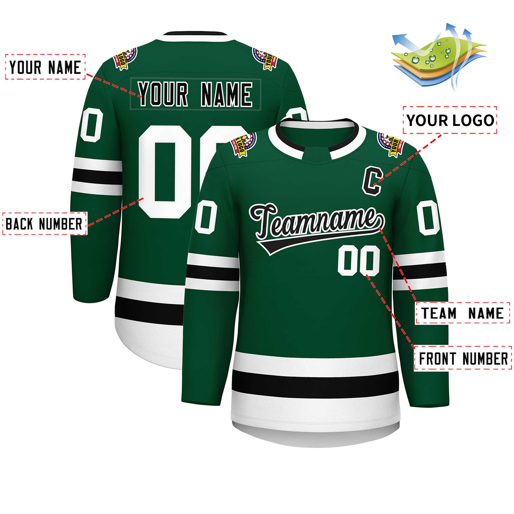 Custom Green Black-White Classic Style Hockey Jersey