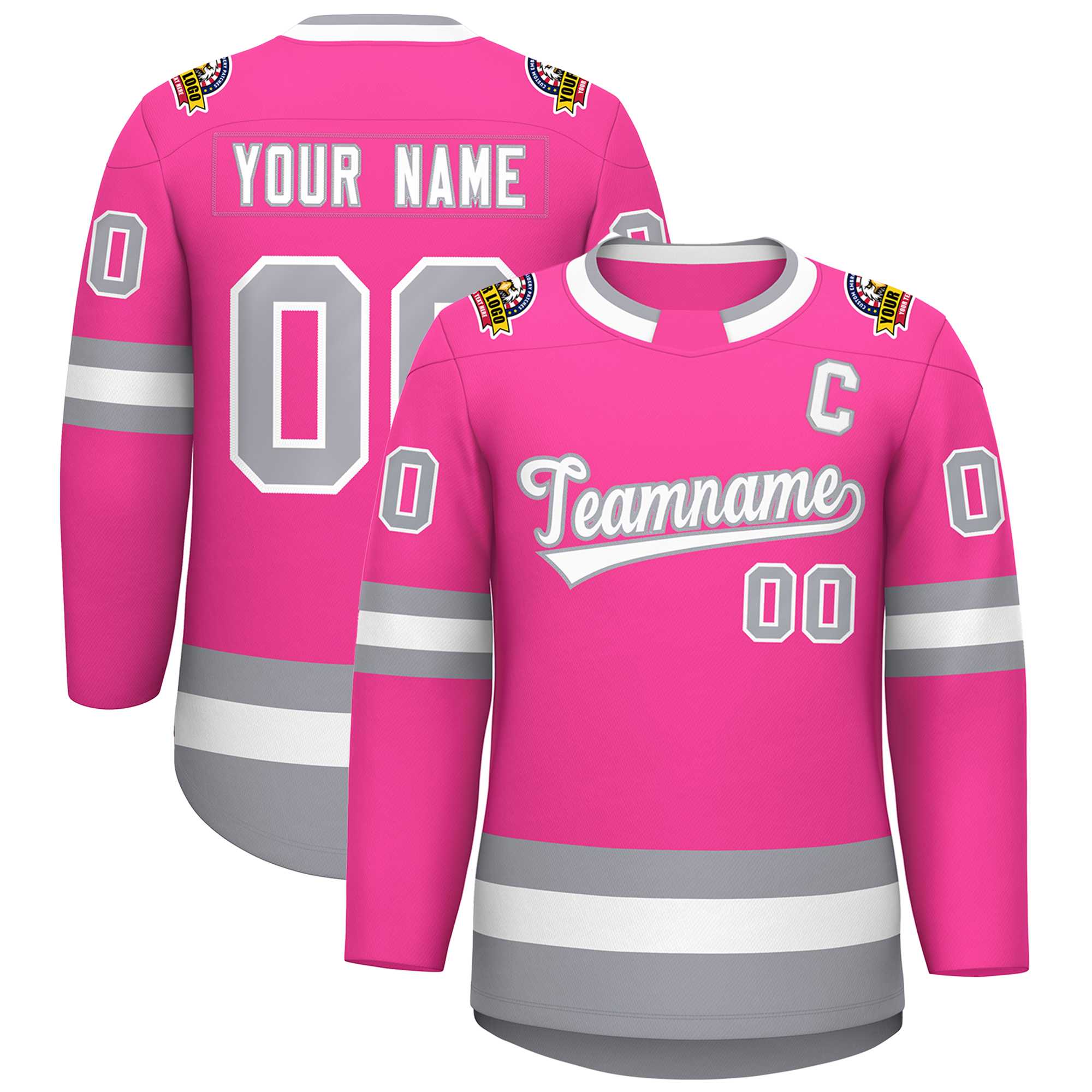 Maillot de hockey de style classique rose blanc-gris personnalisé