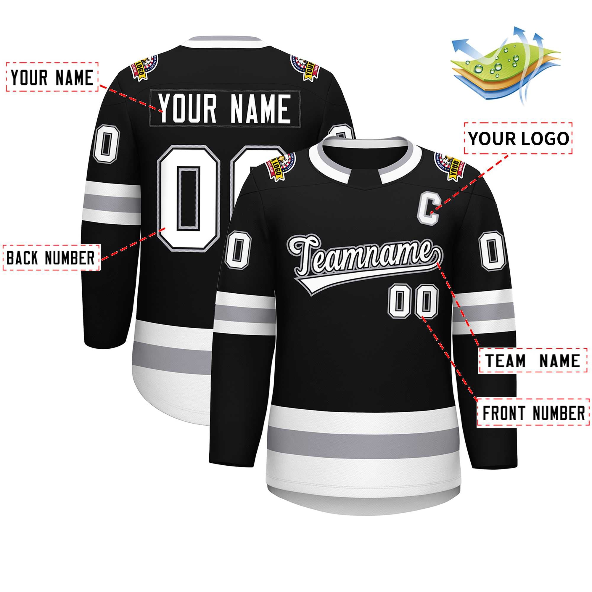 Custom Black White Black-Gray Classic Style Hockey Jersey