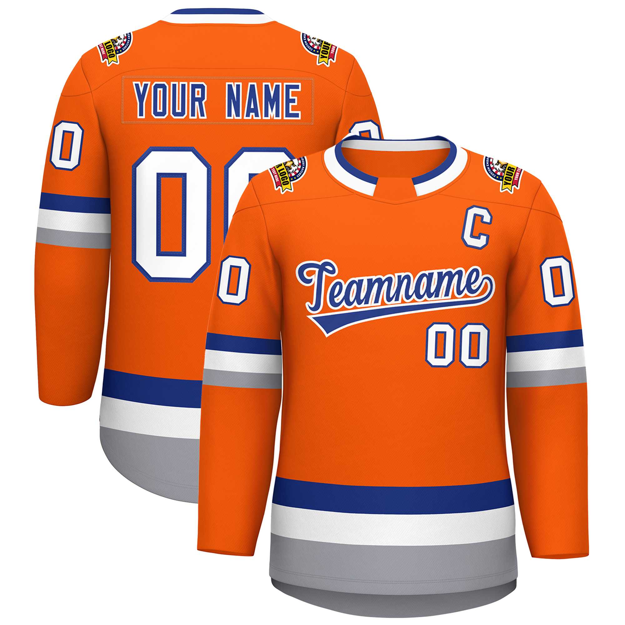 Custom Orange Royal-White Classic Style Hockey Jersey