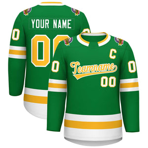 Maillot de hockey de style classique Kelly vert or-blanc personnalisé