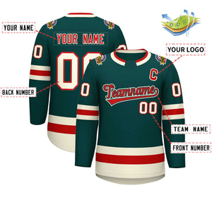 Custom Midnight Green Red Midnight Green-Khaki Classic Style Hockey Jersey