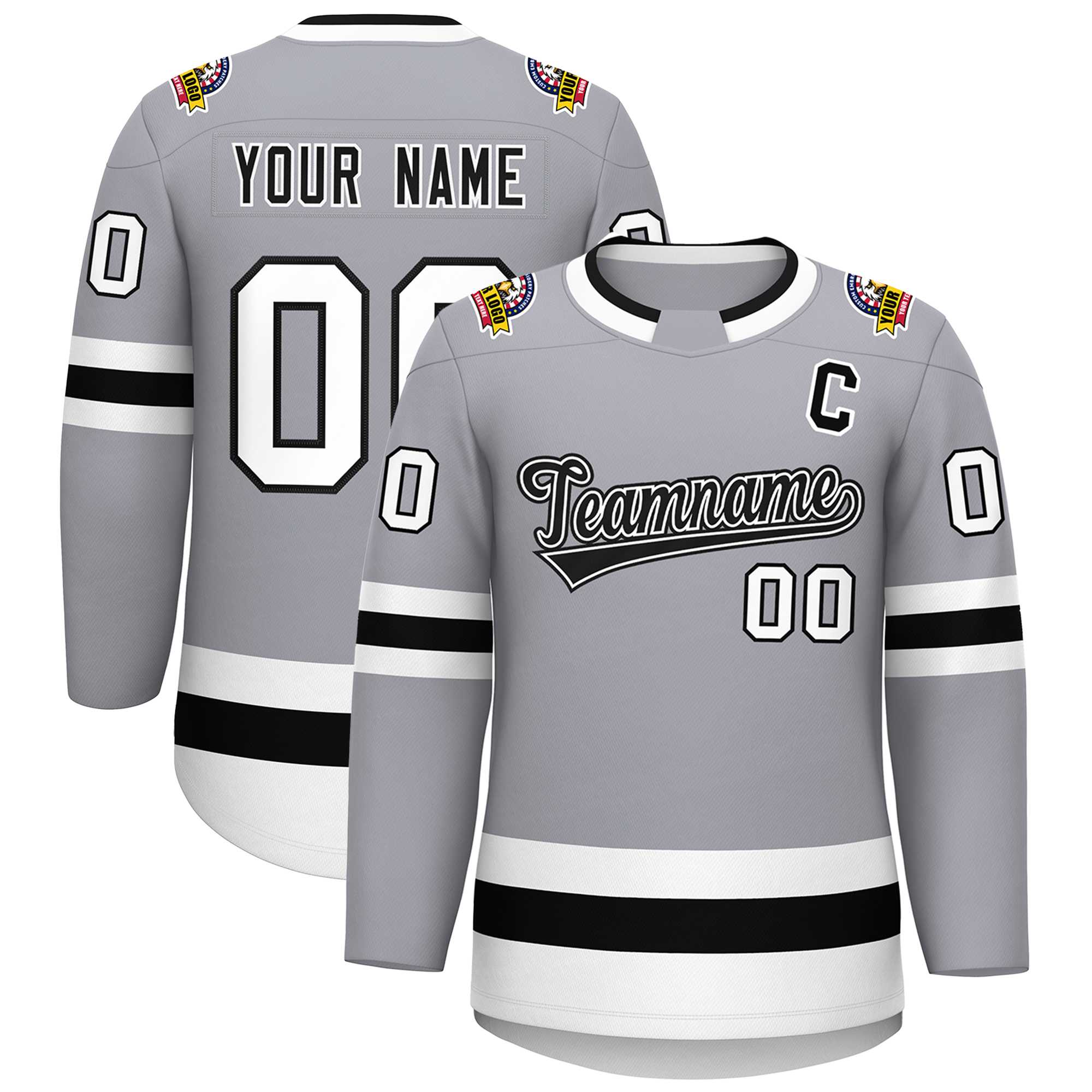 Maillot de hockey de style classique personnalisé gris noir blanc-noir