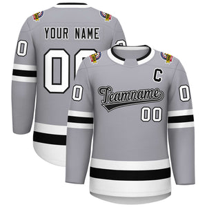 Custom Gray Black White-Black Classic Style Hockey Jersey