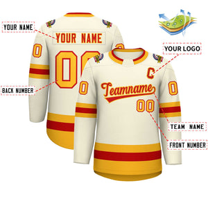 Custom Khaki Red-Gold Classic Style Hockey Jersey