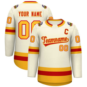 Custom Khaki Red-Gold Classic Style Hockey Jersey