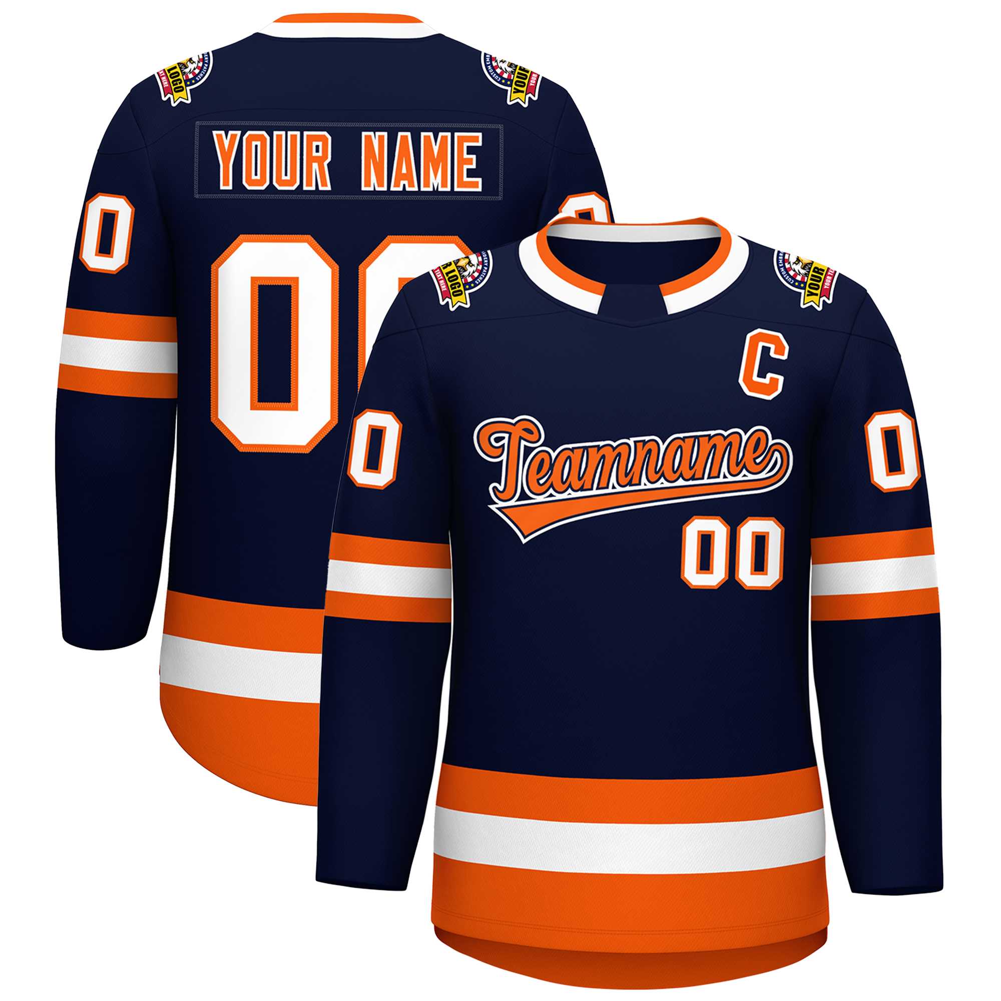 Custom Navy Orange Navy-White Classic Style Hockey Jersey