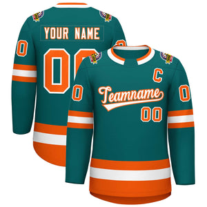 Custom Teal White-Orange Classic Style Hockey Jersey