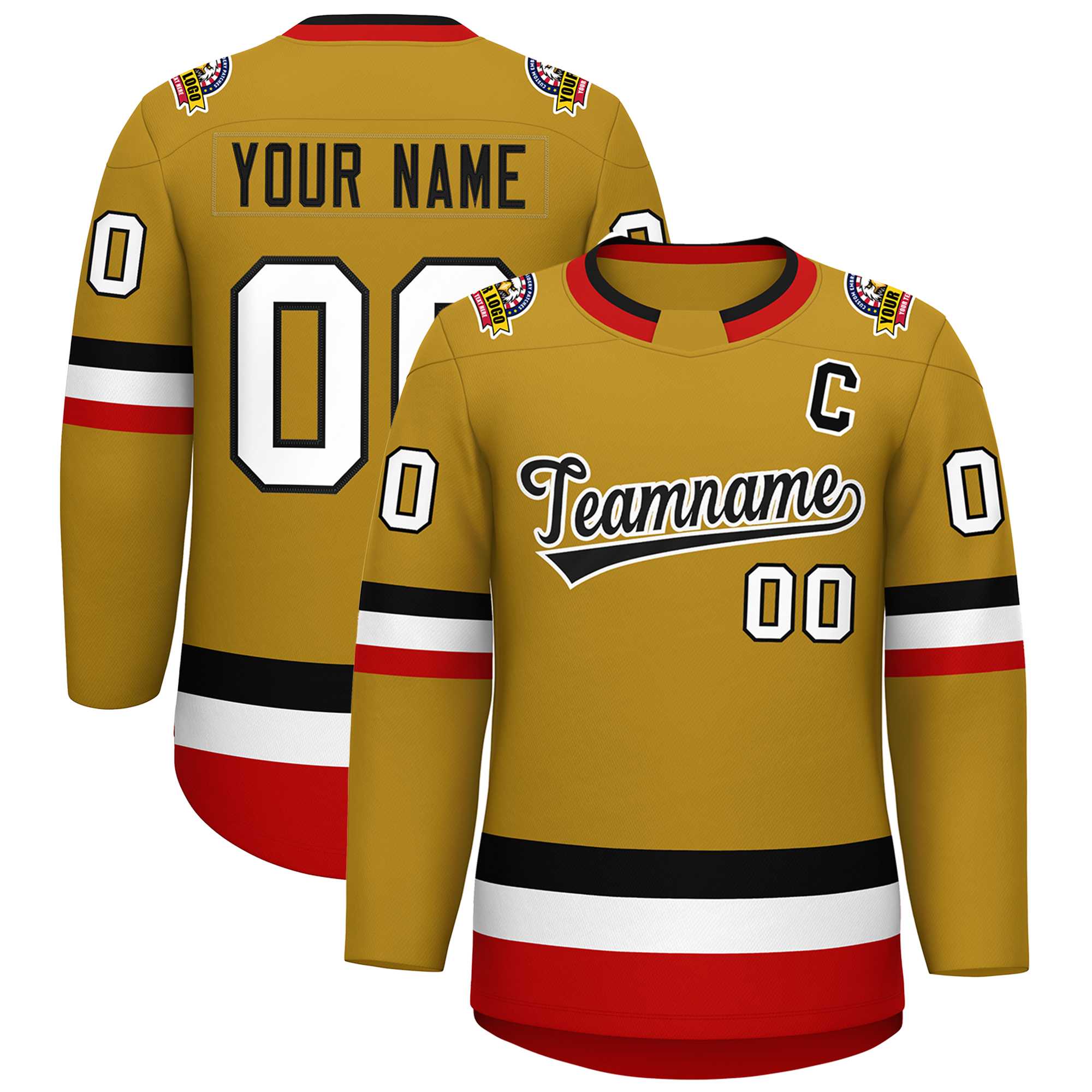 Custom Old Gold Black-White Classic Style Hockey Jersey