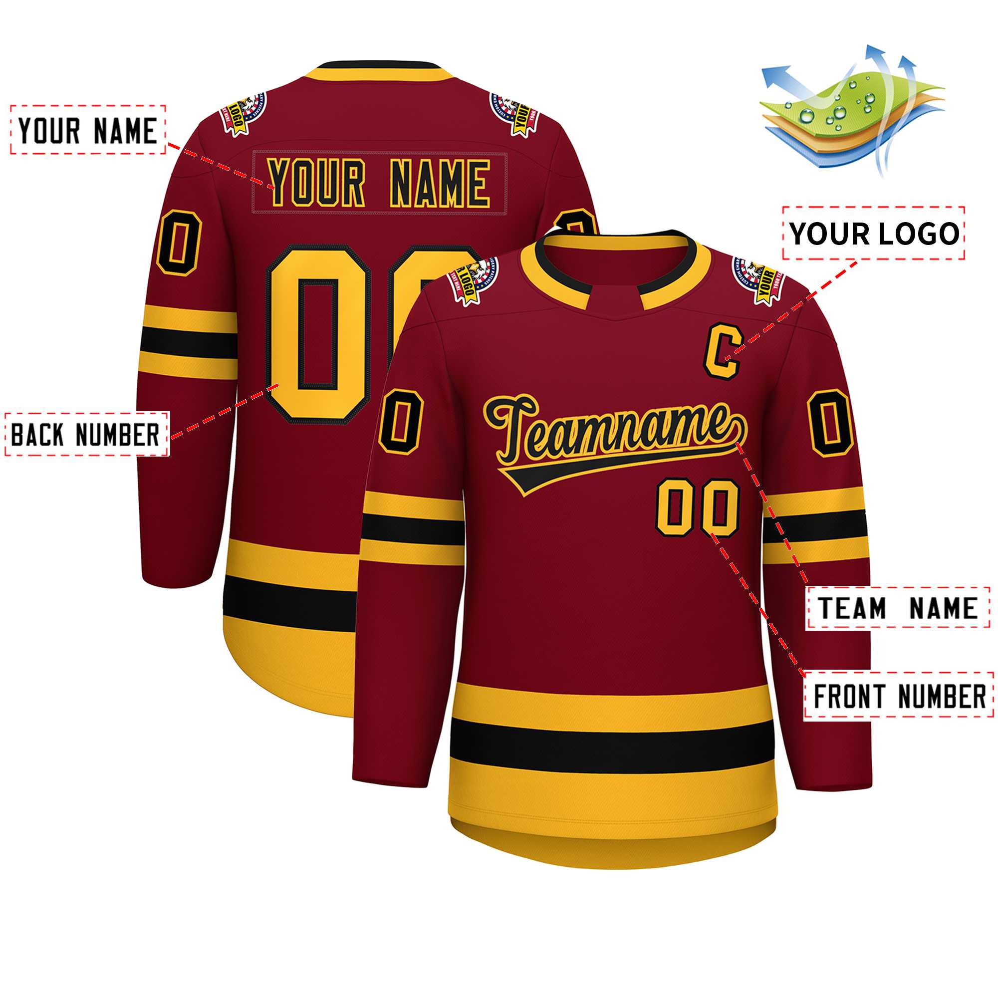 Custom Crimson Black-Gold Classic Style Hockey Jersey