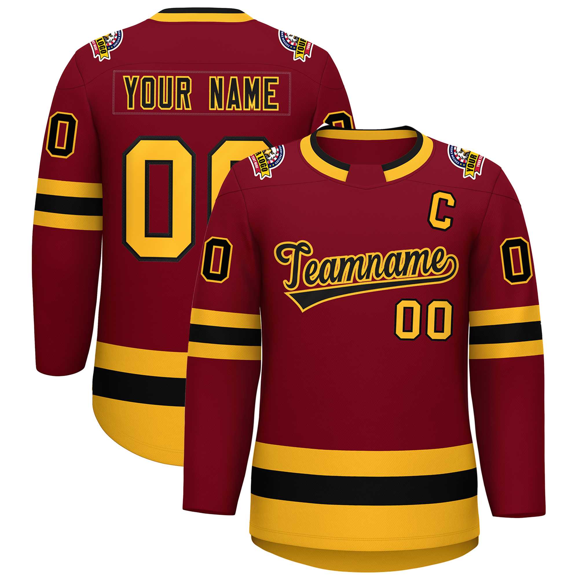 Custom Crimson Black-Gold Classic Style Hockey Jersey