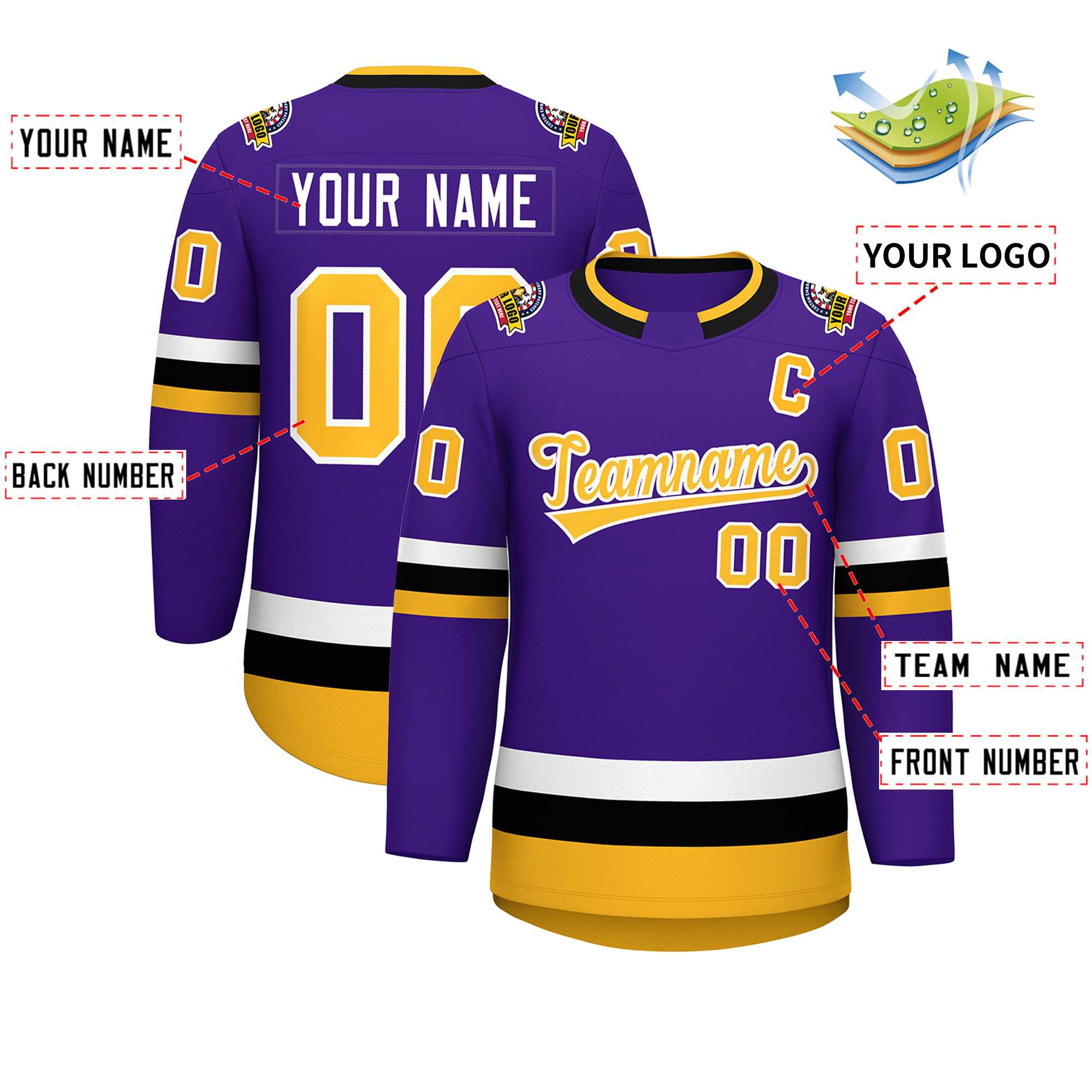 Maillot de hockey de style classique violet or-blanc personnalisé