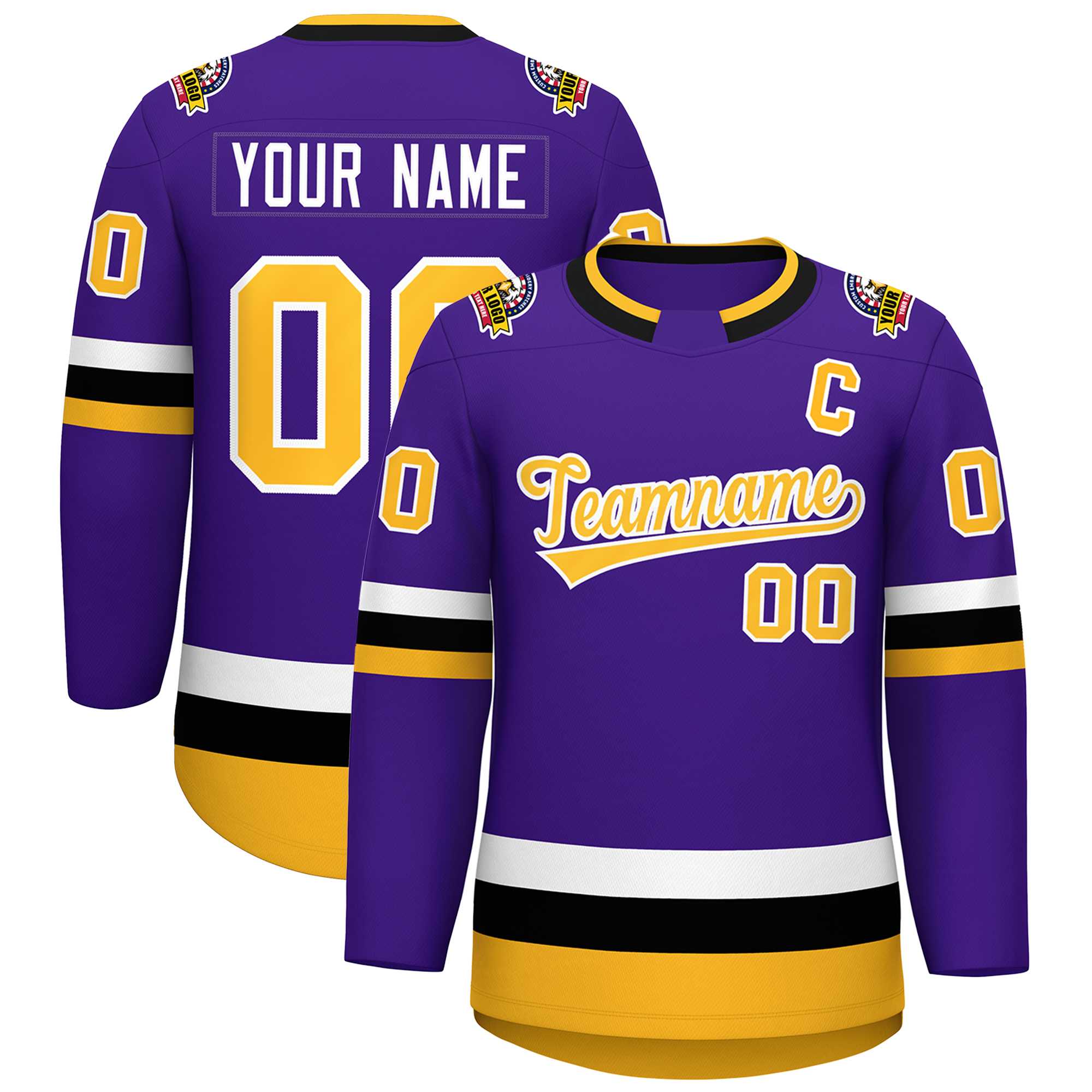 Maillot de hockey de style classique violet or-blanc personnalisé