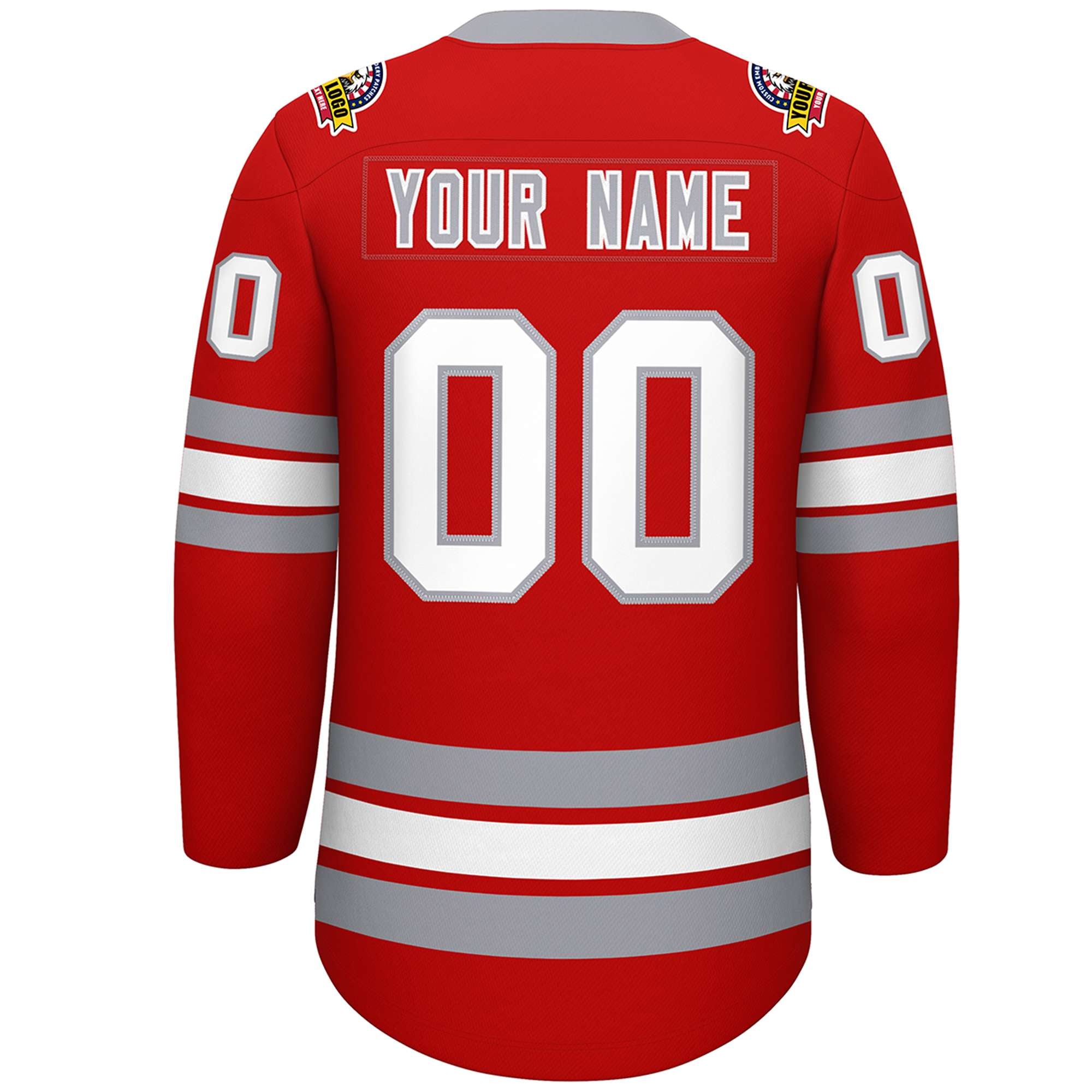 Custom Red White-Gray Lace-Up Neck Hockey Jersey