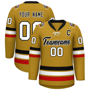 Custom Old Gold Black-White Lace-Up Neck Hockey Jersey