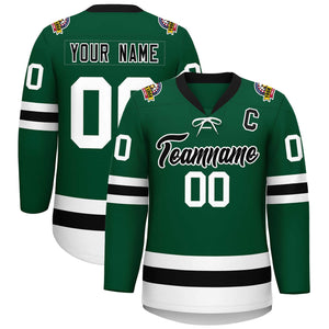 Custom Green Black-White Lace-Up Neck Hockey Jersey