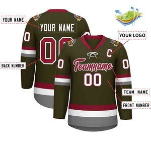 Custom Olive Crimson-White Lace-Up Neck Hockey Jersey