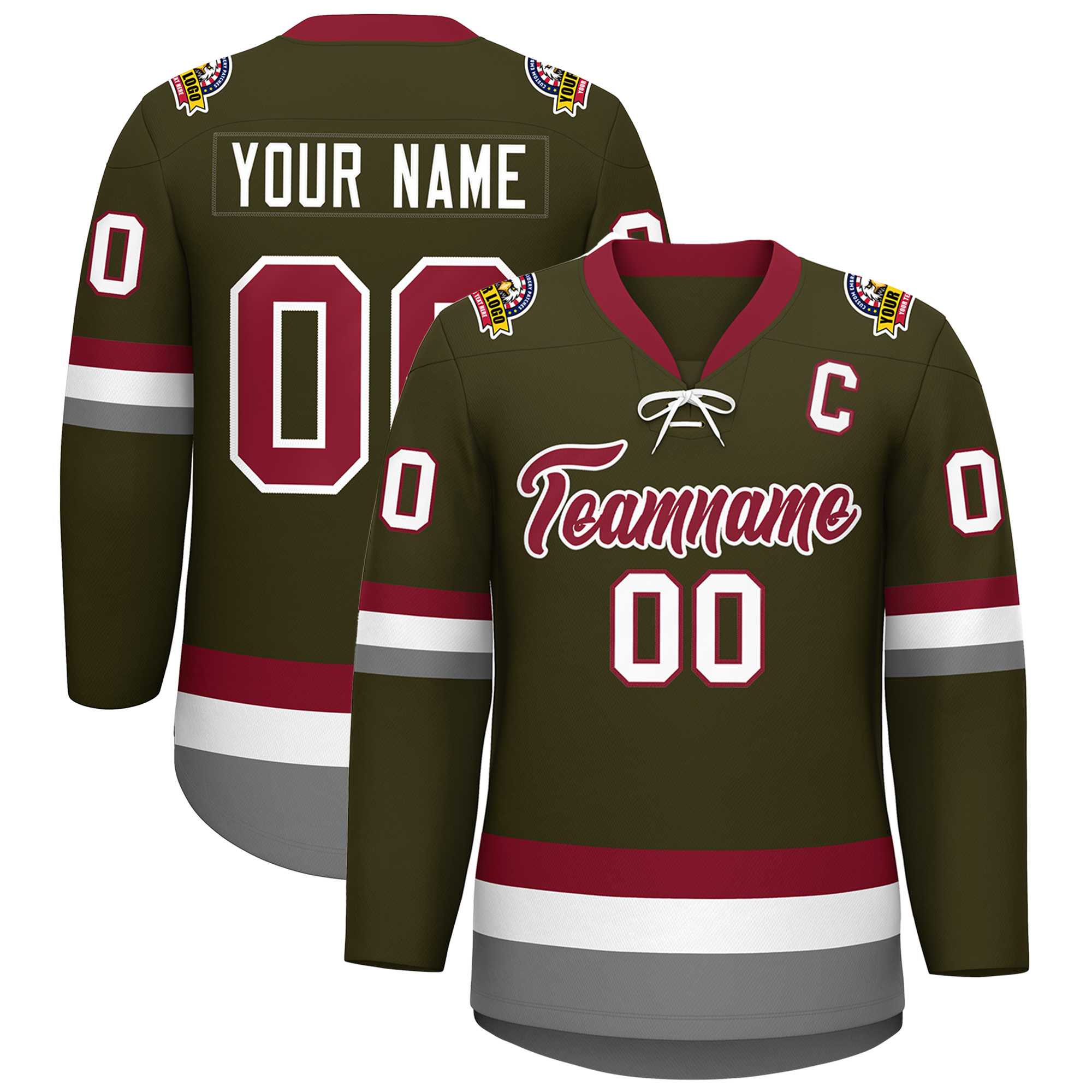 Custom Olive Crimson-White Lace-Up Neck Hockey Jersey