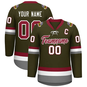 Custom Olive Crimson-White Lace-Up Neck Hockey Jersey