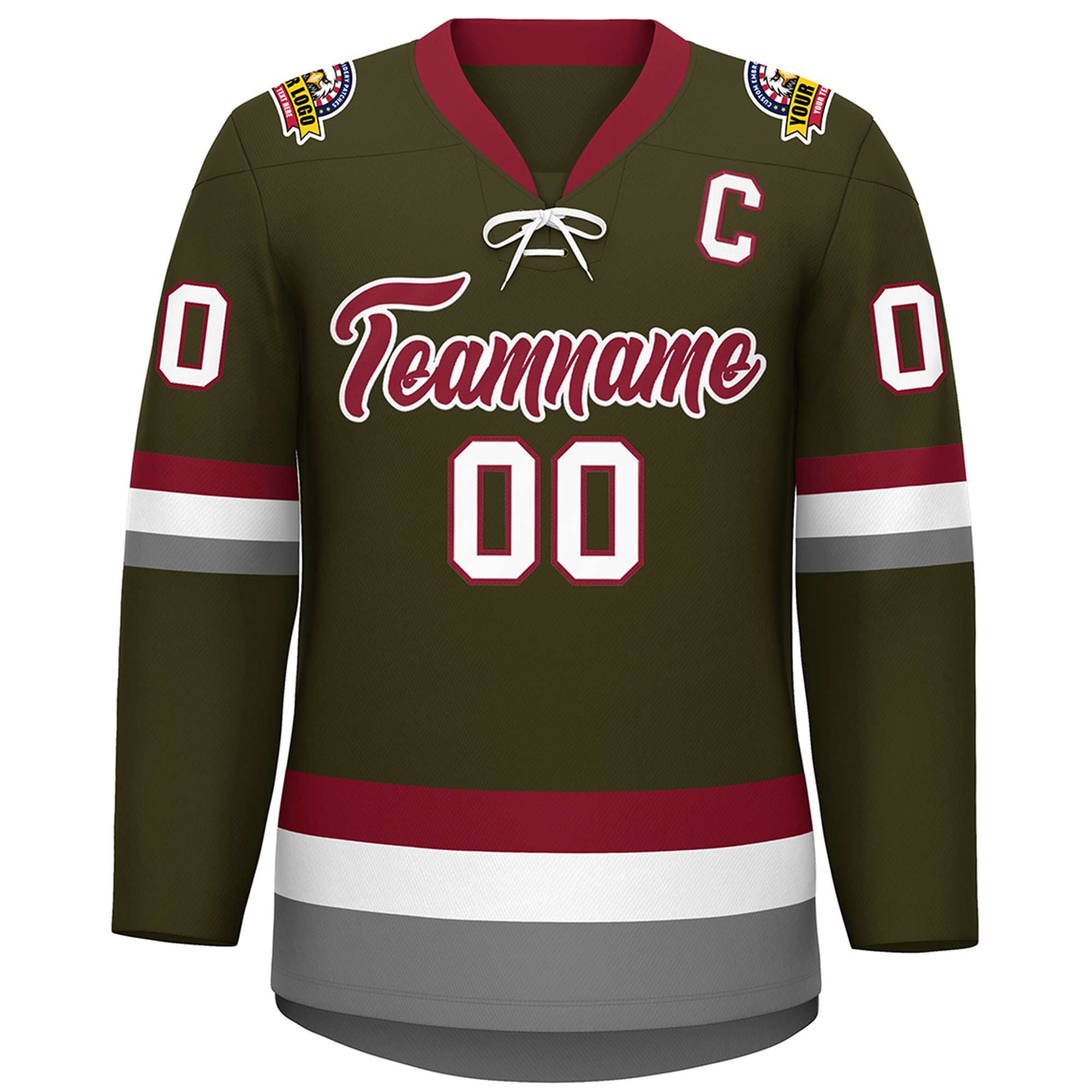 Custom Olive Crimson-White Lace-Up Neck Hockey Jersey