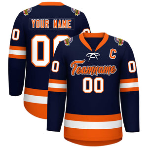 Custom Navy Orange-White Lace-Up Neck Hockey Jersey