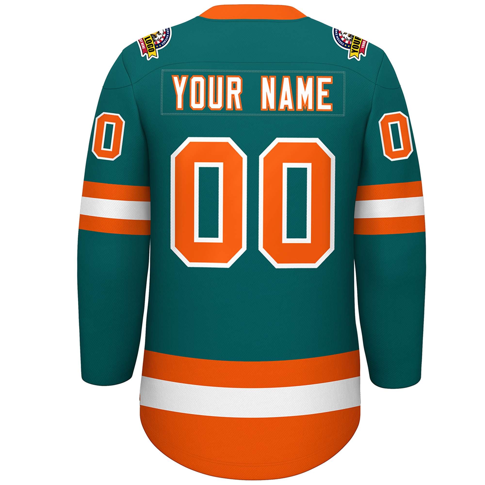 Custom Aqua White-Orange Lace-Up Neck Hockey Jersey