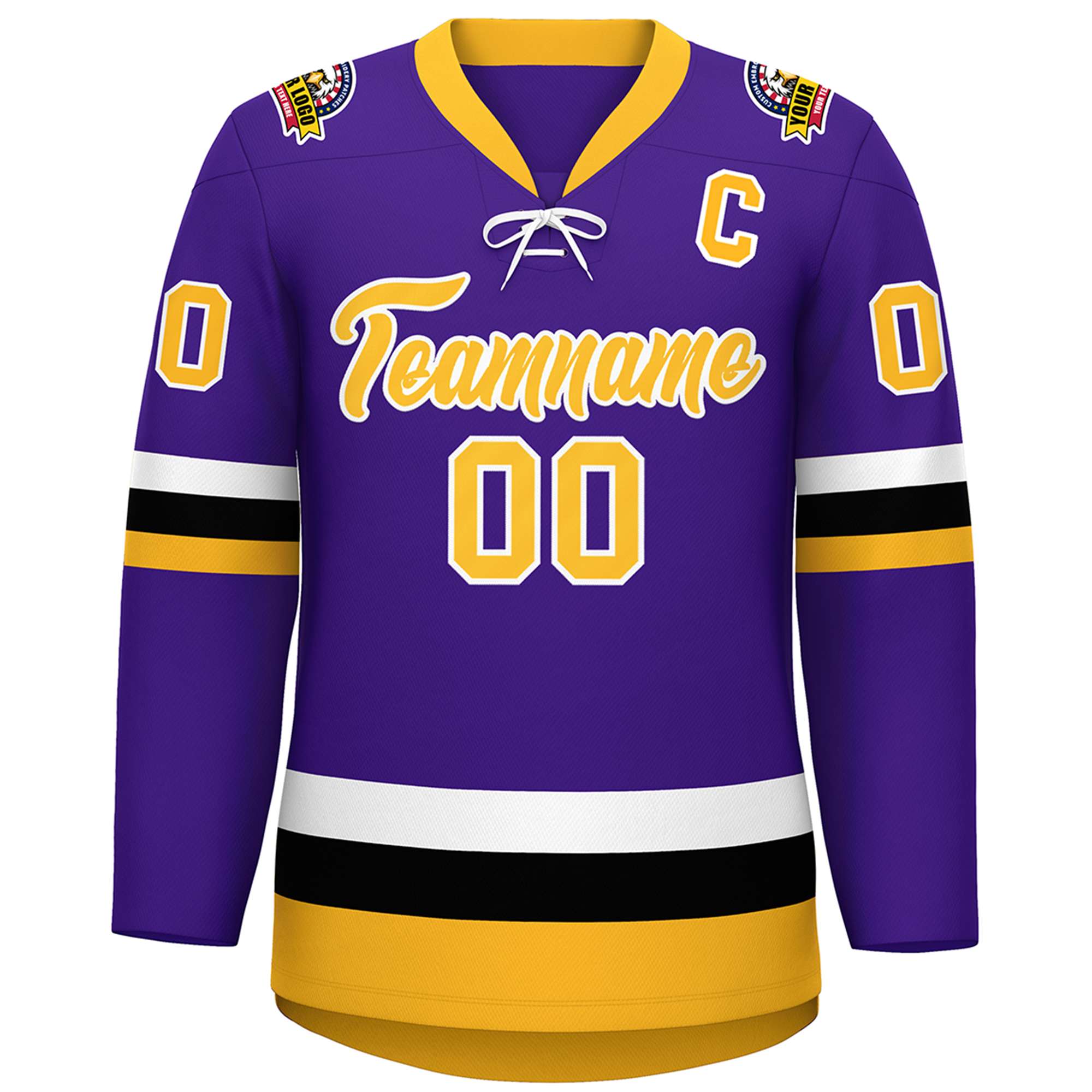 Custom Purple Gold-White Lace-Up Neck Hockey Jersey