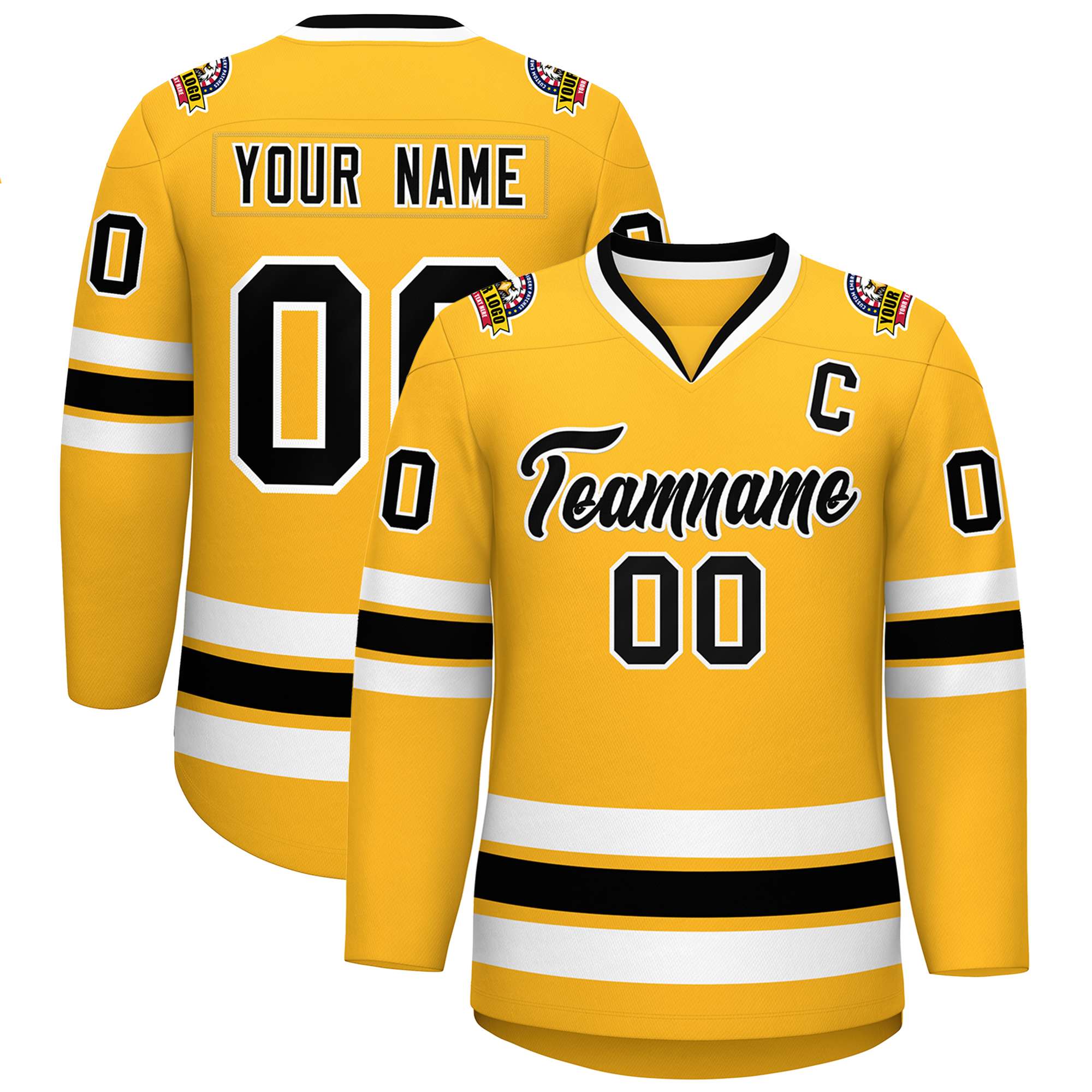 Custom Gold Black-White Classic Style Hockey Jersey