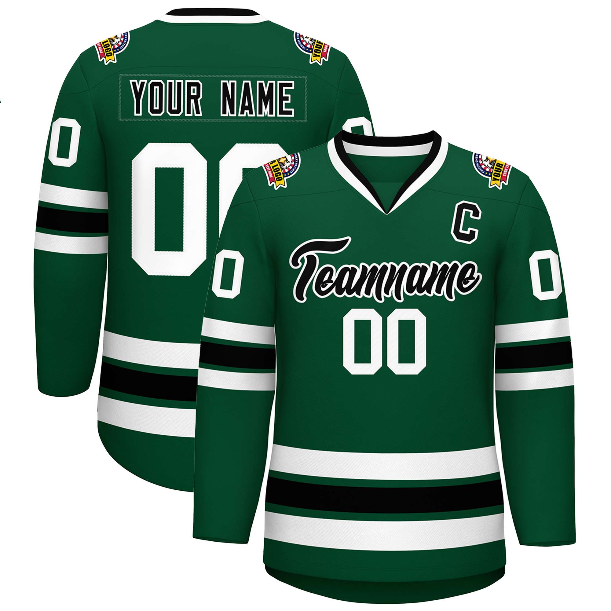 Custom Green Black-White Classic Style Hockey Jersey