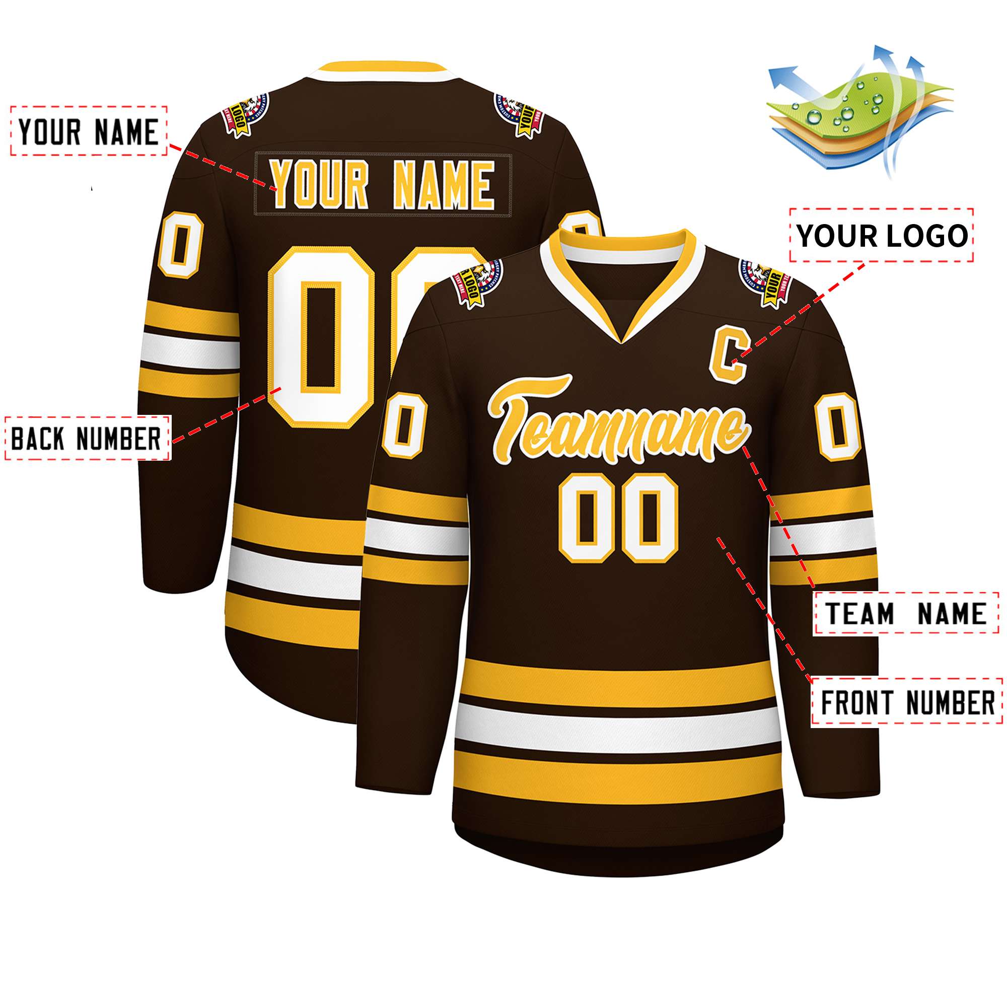 Custom Brown Gold-White Classic Style Hockey Jersey