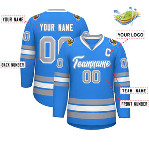 Custom Powder Blue White Powder Blue-Gray Classic Style Hockey Jersey