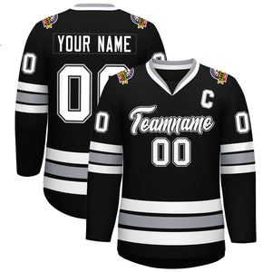 Custom Black White Black-Gray Classic Style Hockey Jersey