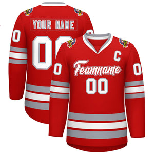 Custom Red White Red-Gray Classic Style Hockey Jersey