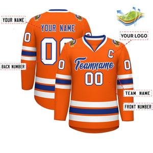 Custom Orange Royal-White Classic Style Hockey Jersey