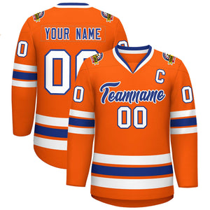 Custom Orange Royal-White Classic Style Hockey Jersey