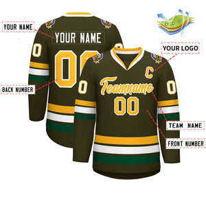 Custom Olive Gold-White Classic Style Hockey Jersey