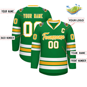 Custom Kelly Green Gold-White Classic Style Hockey Jersey