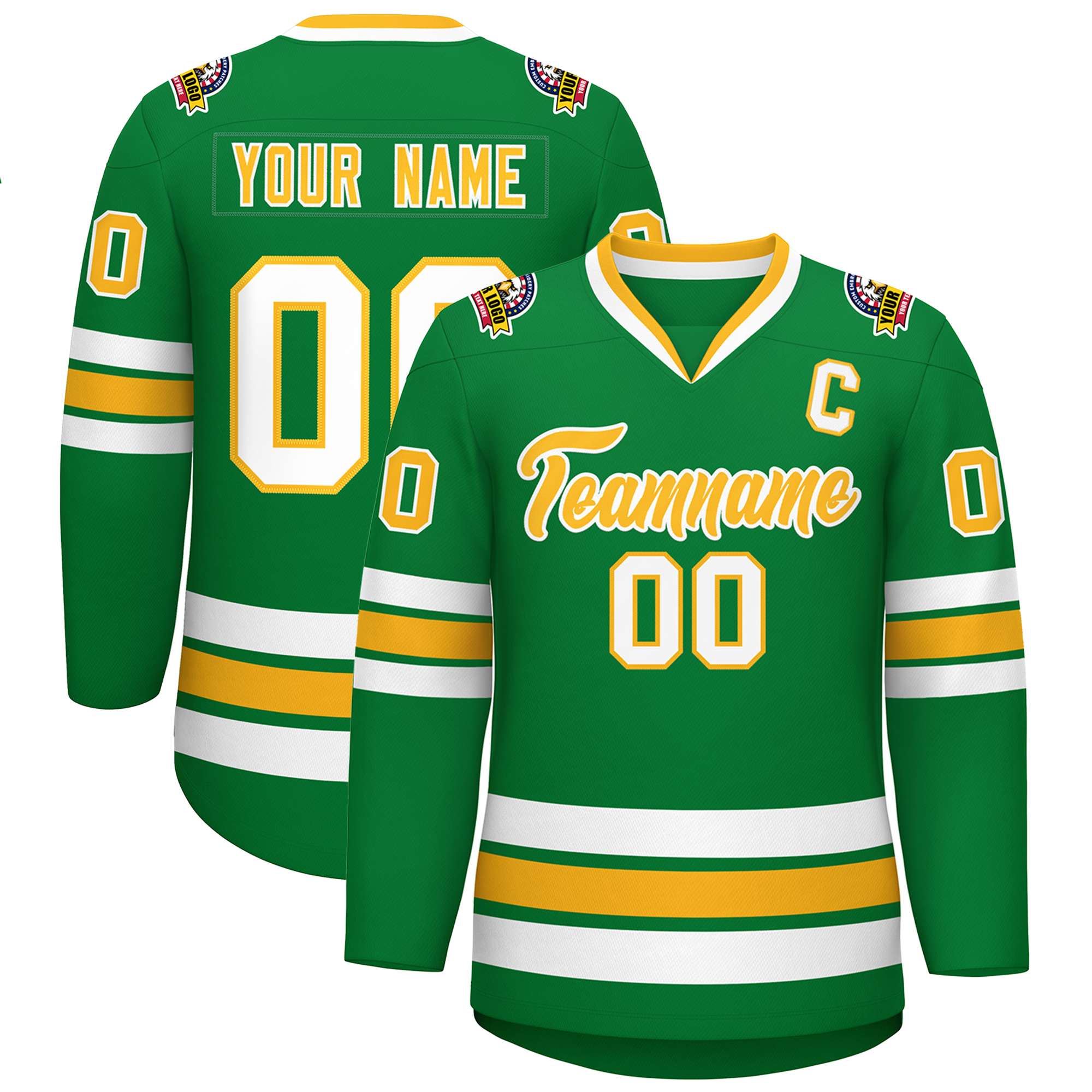 Maillot de hockey de style classique Kelly vert or-blanc personnalisé