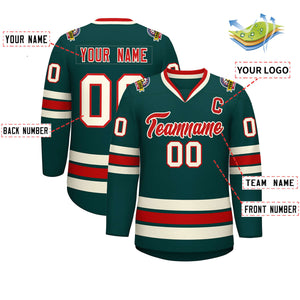 Custom Midnight Green Red-Khaki Classic Style Hockey Jersey