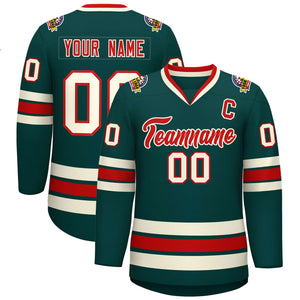 Custom Midnight Green Red-Khaki Classic Style Hockey Jersey