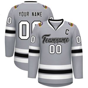 Maillot de hockey de style classique personnalisé gris noir blanc-noir