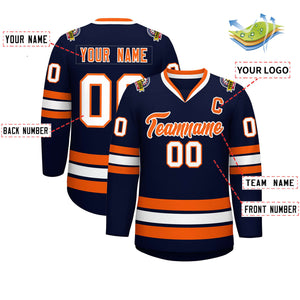 Custom Navy Orange-White Classic Style Hockey Jersey