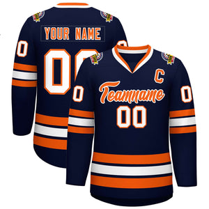 Custom Navy Orange-White Classic Style Hockey Jersey