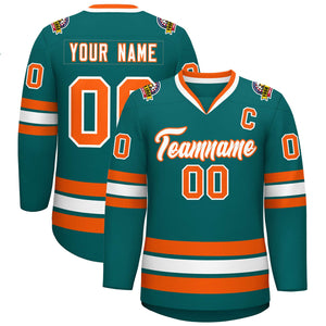 Custom Teal White-Orange Classic Style Hockey Jersey