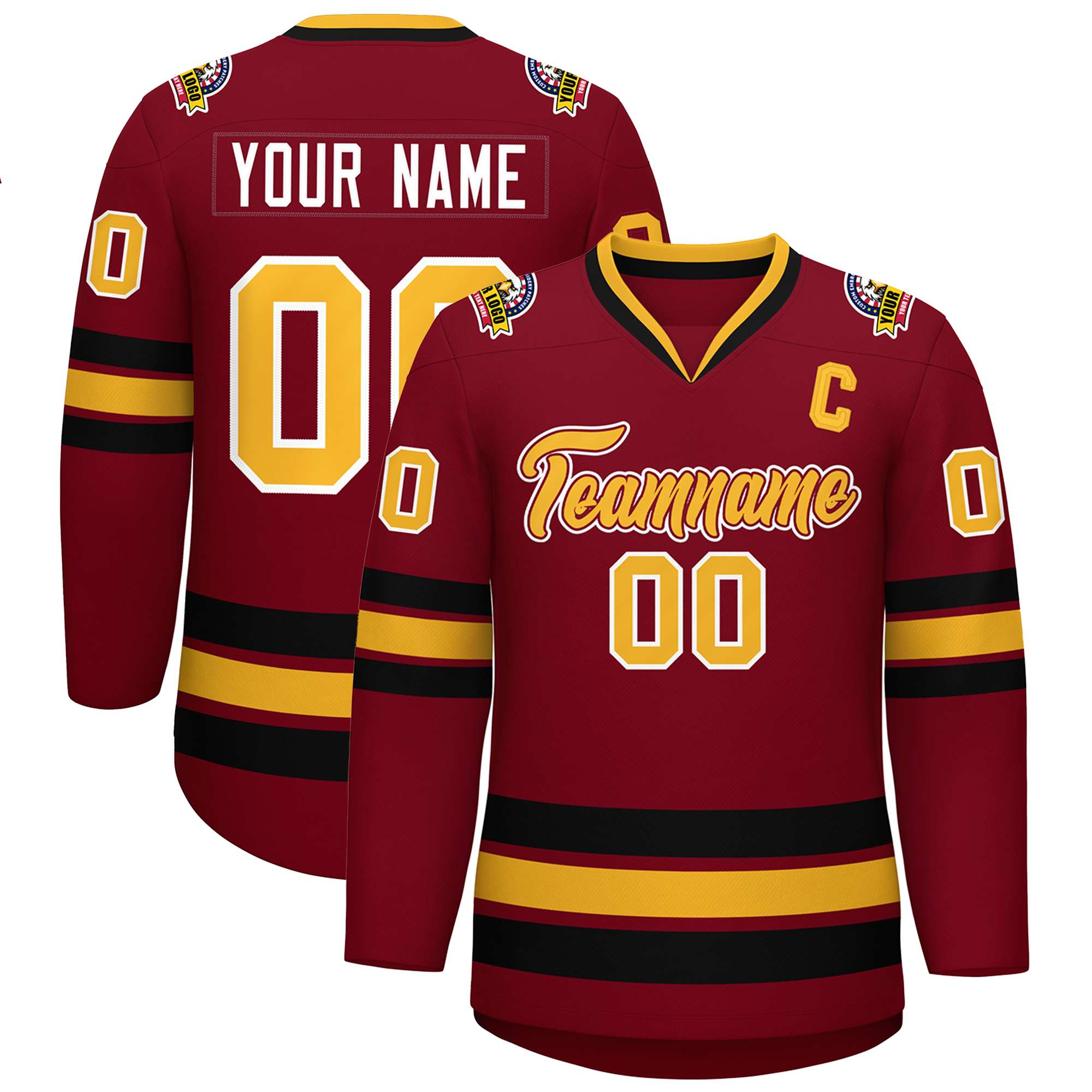 Custom Crimson Gold Crimson-White Classic Style Hockey Jersey