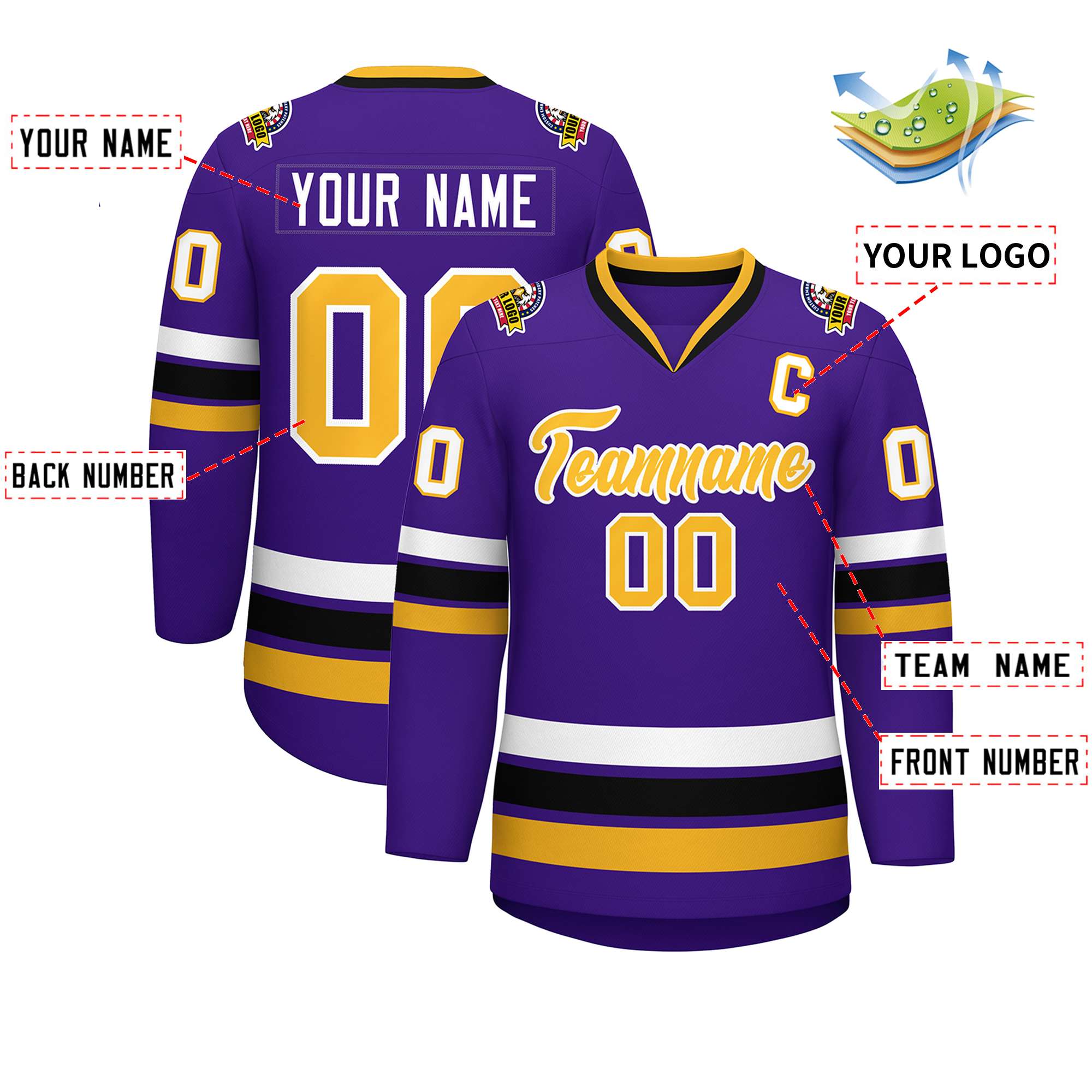 Maillot de hockey de style classique violet or-blanc personnalisé