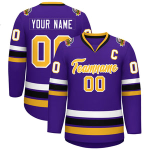 Maillot de hockey de style classique violet or-blanc personnalisé